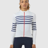 Café du Cycliste Claudette Women's Long Sleeve Merino Cycling Jersey Radtrikot White