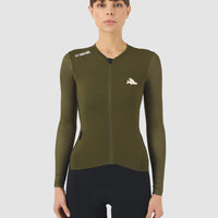 Café du Cycliste Roxane Women's Superlight Long Sleeve Cycling Jersey Radtrikot Khaki