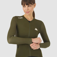 Café du Cycliste Roxane Women's Superlight Long Sleeve Cycling Jersey Radtrikot Khaki