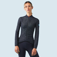 Café du Cycliste Marguerite Women's Long Sleeve Merino Cycling Jersey Radtrikot Navy