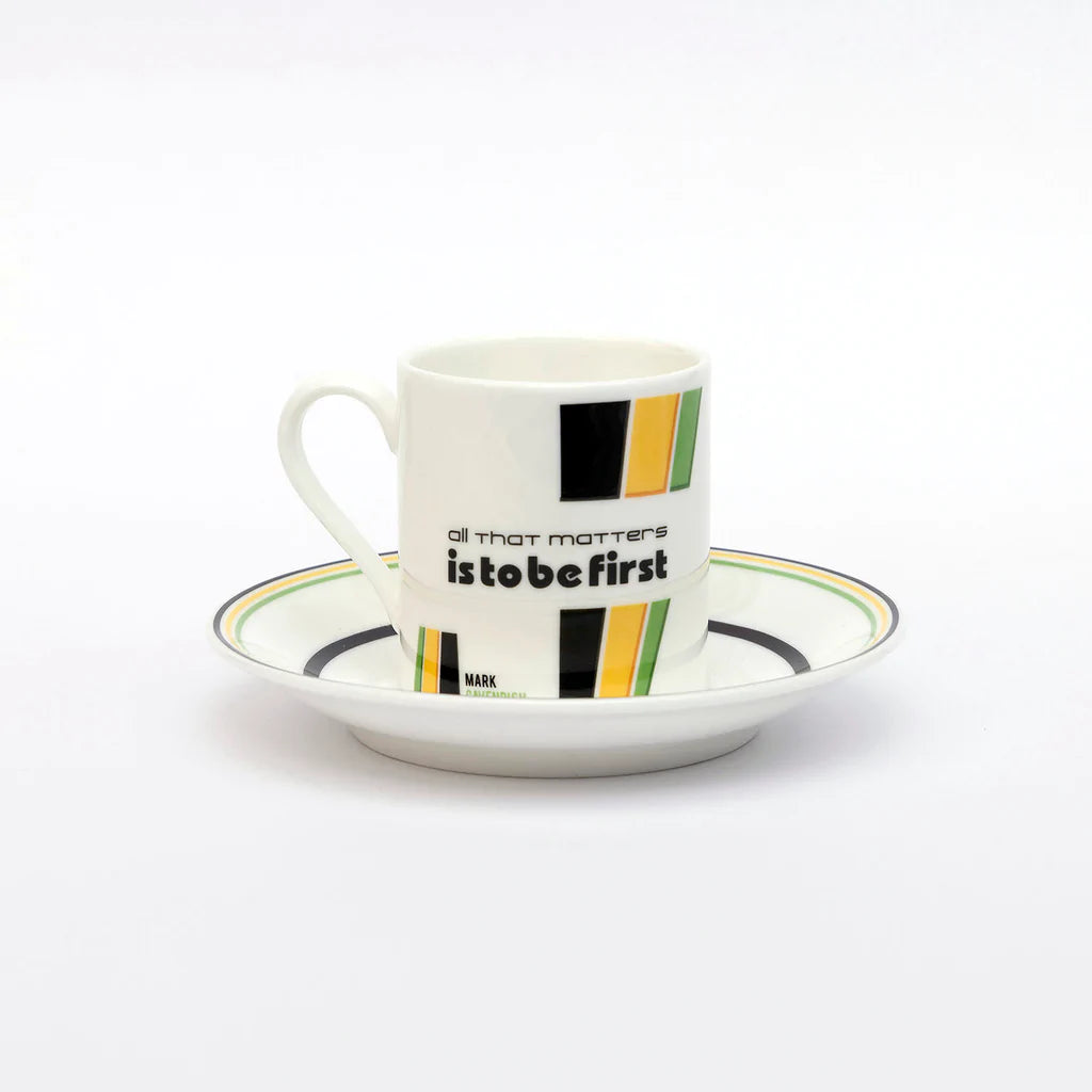Tasse et soucoupe à expresso Cyclist Mark Cavendish faites à la main
