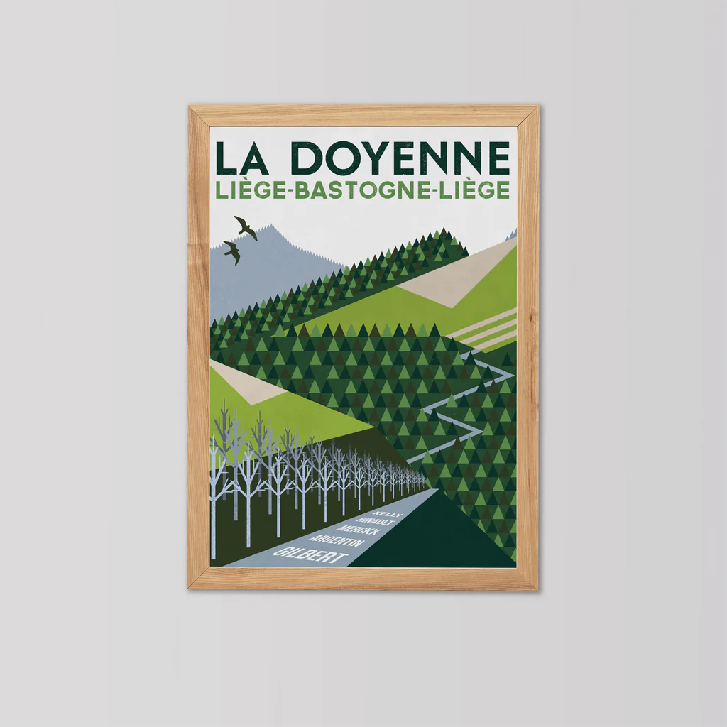 Ciclista fatto a mano La Doyenne: stampa d'arte ciclistica Liegi-Bastogne-Liegi