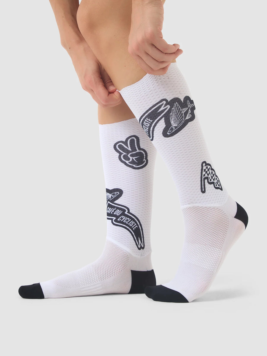 Café du Cycliste Aero Socks Aero Radsocken Stickers White