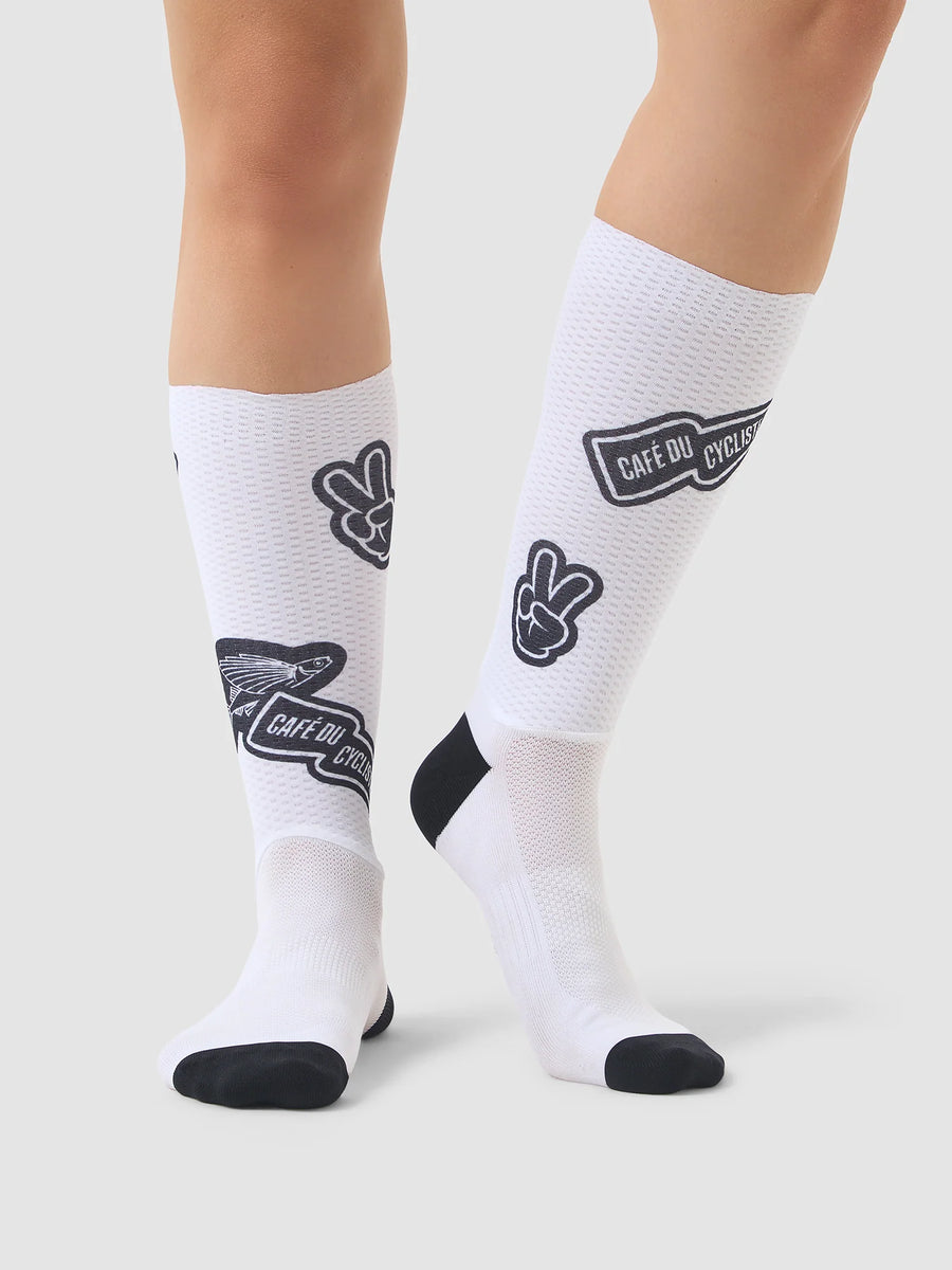 Café du Cycliste Aero Socks Aero Radsocken Stickers White