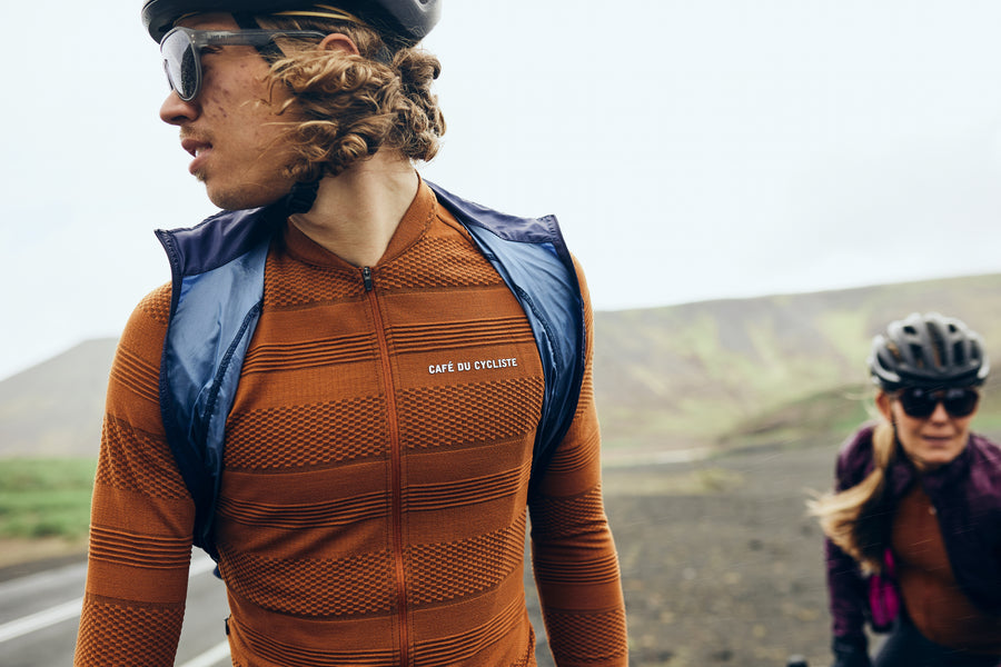 Café du Cycliste Corinne Men's Long Sleeve Textured Cycling Jersey Radtrikot Cinnamon