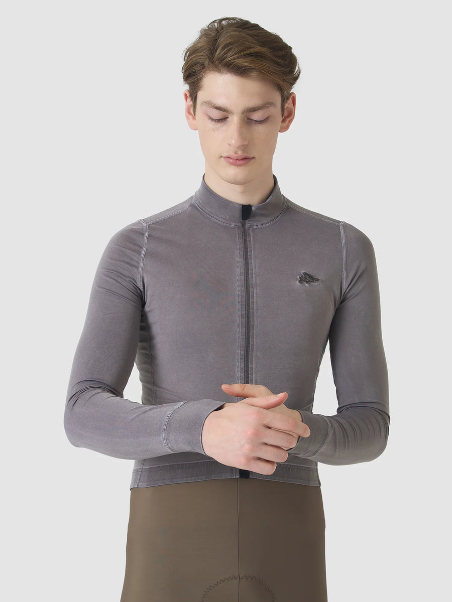 Café du Cycliste Charlie Men's Brushed Long Sleeve Jersey Radtrikot langarm Charcoal