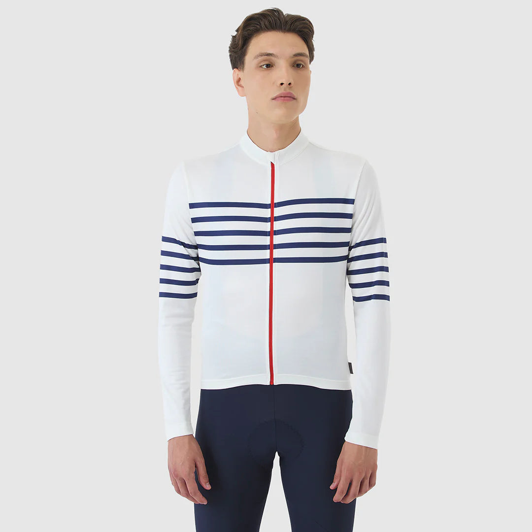 Café du Cycliste Claudette Men's Long Sleeve Merino Cycling Jersey Radtrikot White