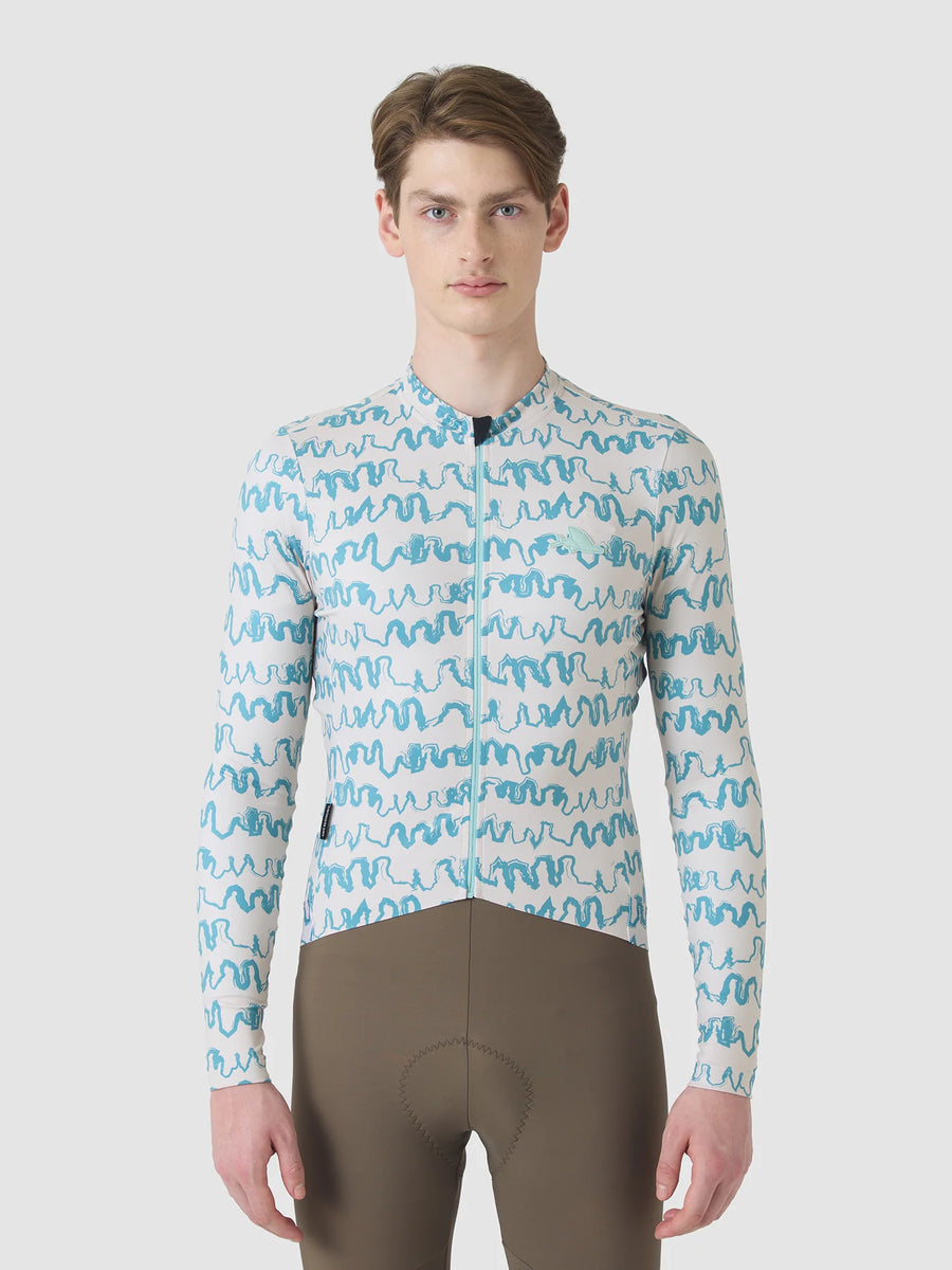 Café du Cycliste Constance Men's Midweight Jersey Radtrikot langarm Pearl Grey / Deep Water