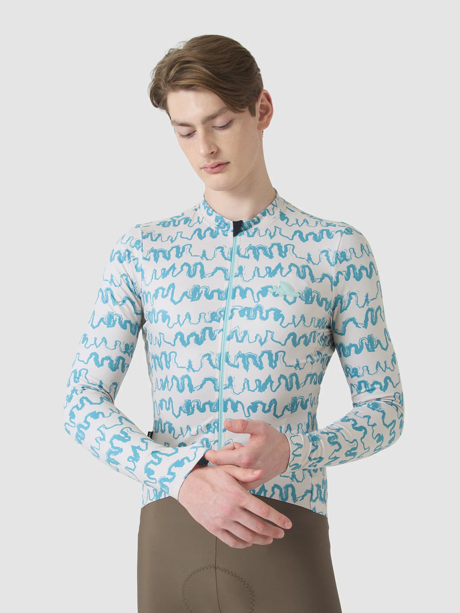 Café du Cycliste Constance Men's Midweight Jersey Radtrikot langarm Pearl Grey / Deep Water