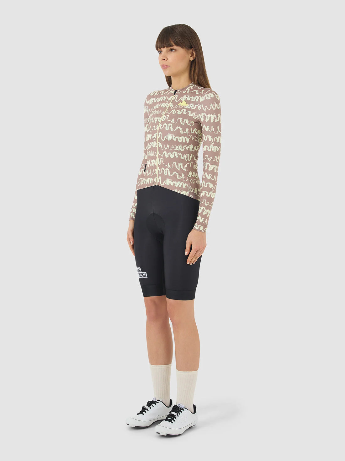 Café du Cycliste Constance Women's Midweight Jersey Radtrikot langarm Oyster Grey / Naples Yellow