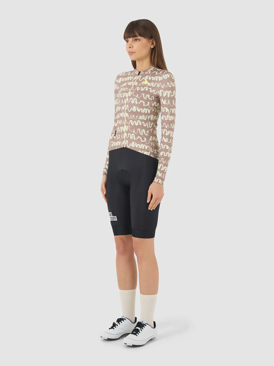 Café du Cycliste Constance Women's Midweight Jersey Radtrikot langarm Oyster Grey / Naples Yellow