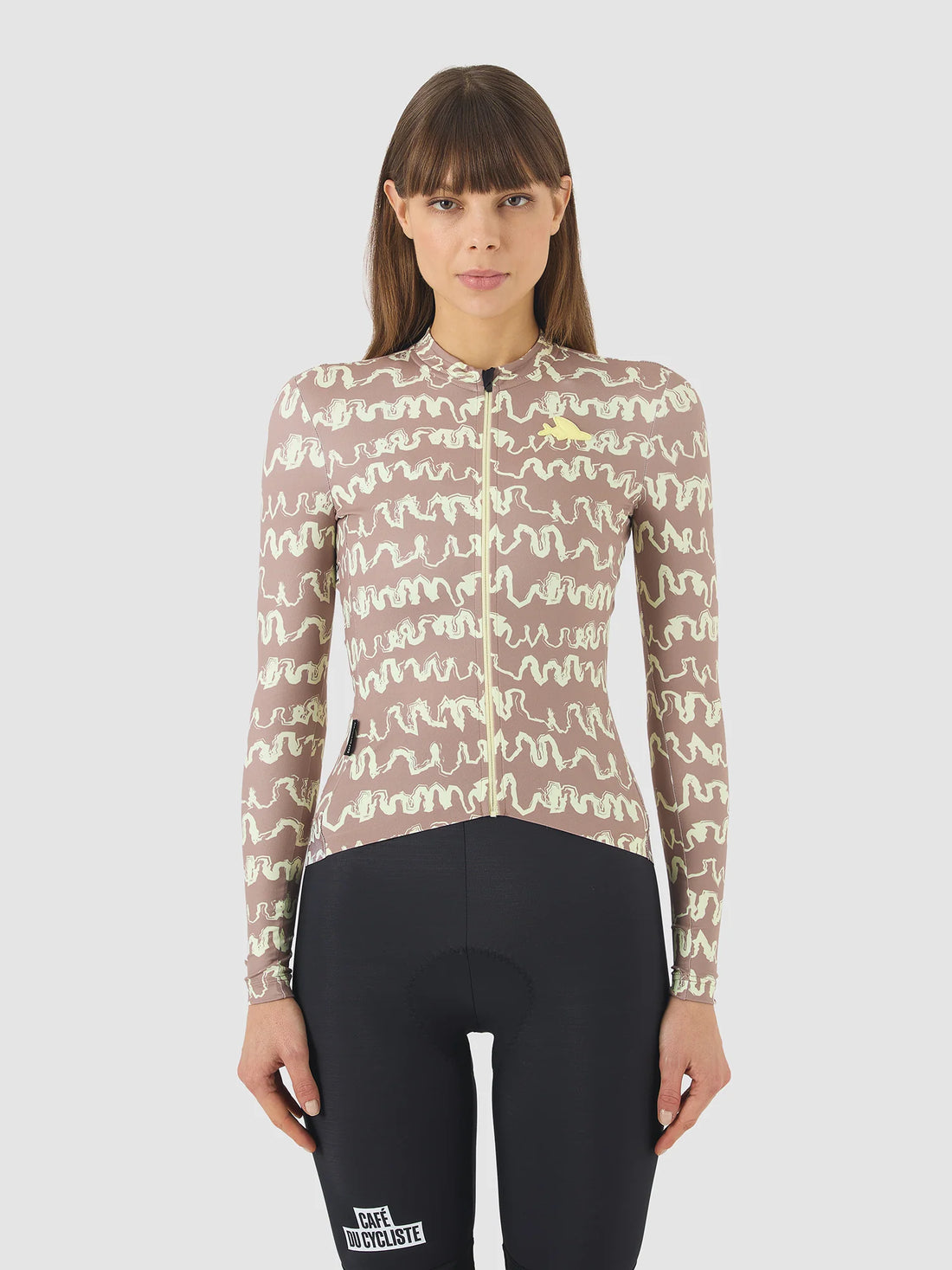 Café du Cycliste Constance Women's Midweight Jersey Radtrikot langarm Oyster Grey / Naples Yellow