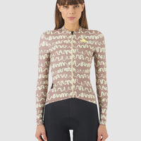 Café du Cycliste Constance Women's Midweight Jersey Radtrikot langarm Oyster Grey / Naples Yellow