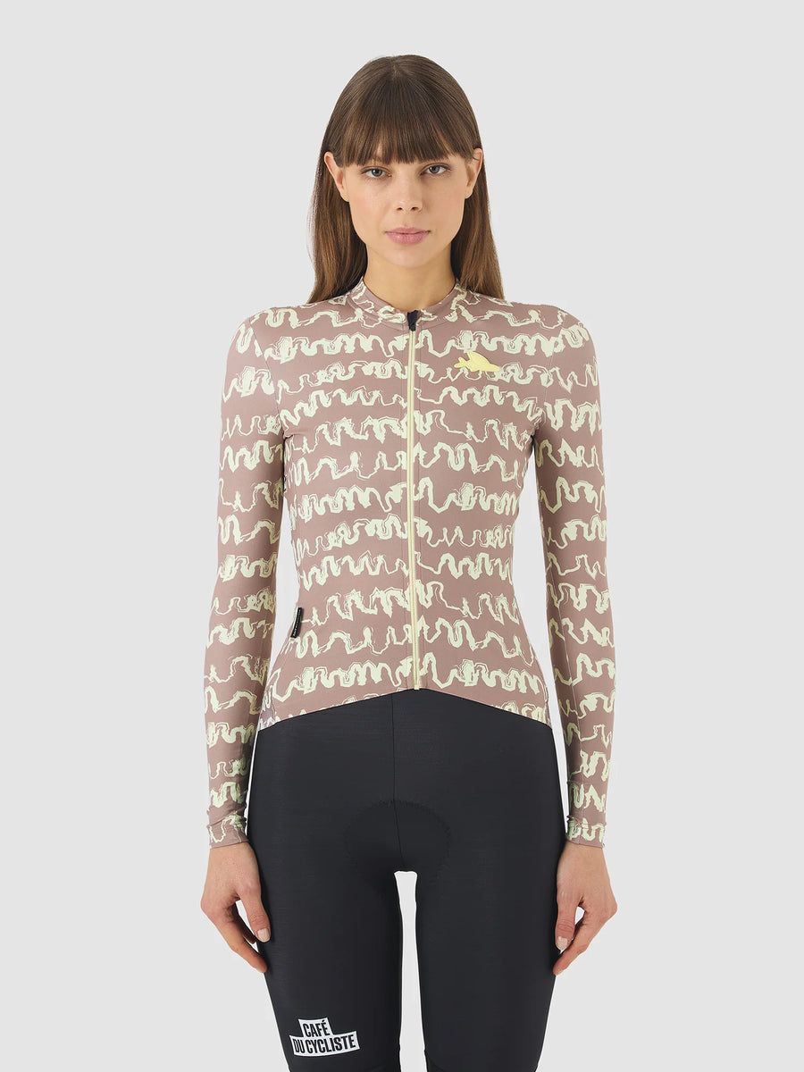 Café du Cycliste Constance Women's Midweight Jersey Radtrikot langarm Oyster Grey / Naples Yellow