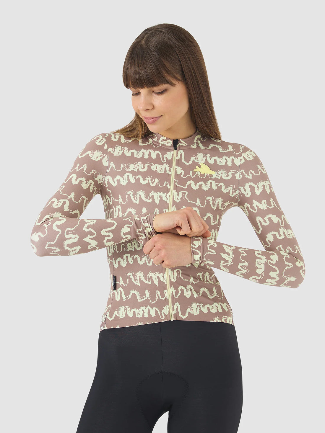 Café du Cycliste Constance Women's Midweight Jersey Radtrikot langarm Oyster Grey / Naples Yellow