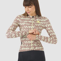 Café du Cycliste Constance Women's Midweight Jersey Radtrikot langarm Oyster Grey / Naples Yellow