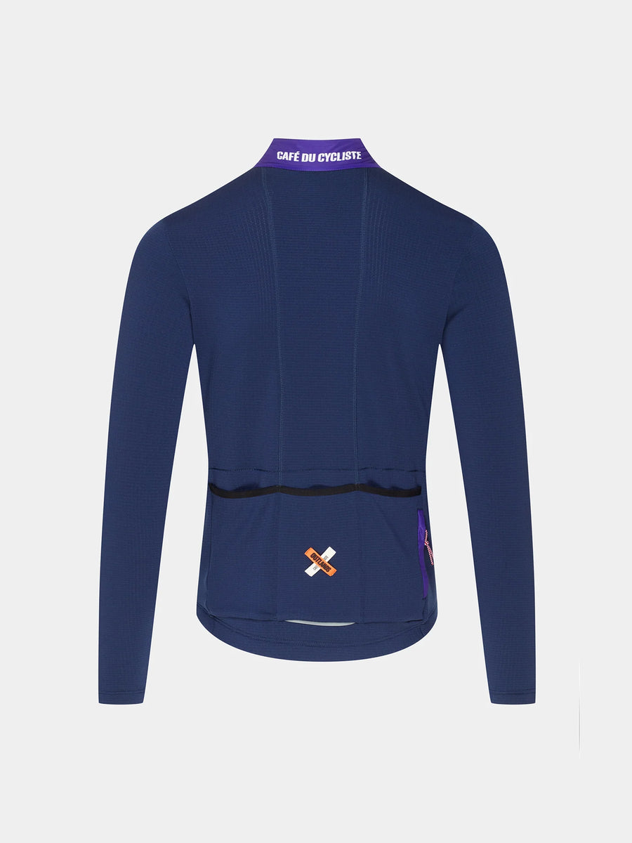 Café du Cycliste Faustine Men's Air Channel Jersey Long Sleeve Radtrikot langarm Amethyst/Navy