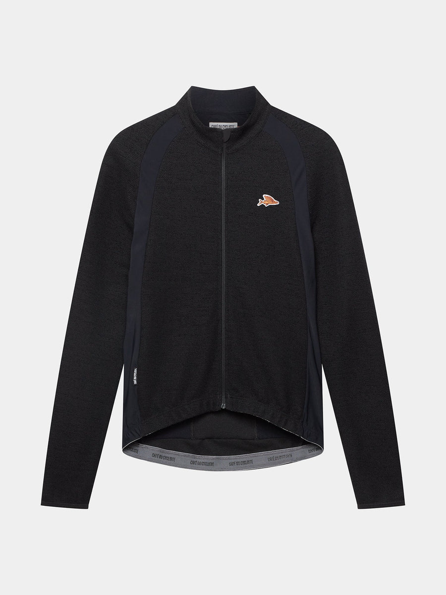 Café du Cycliste Marguerite Men's Long Sleeve Merino Cycling Jersey Radtrikot langarm Black
