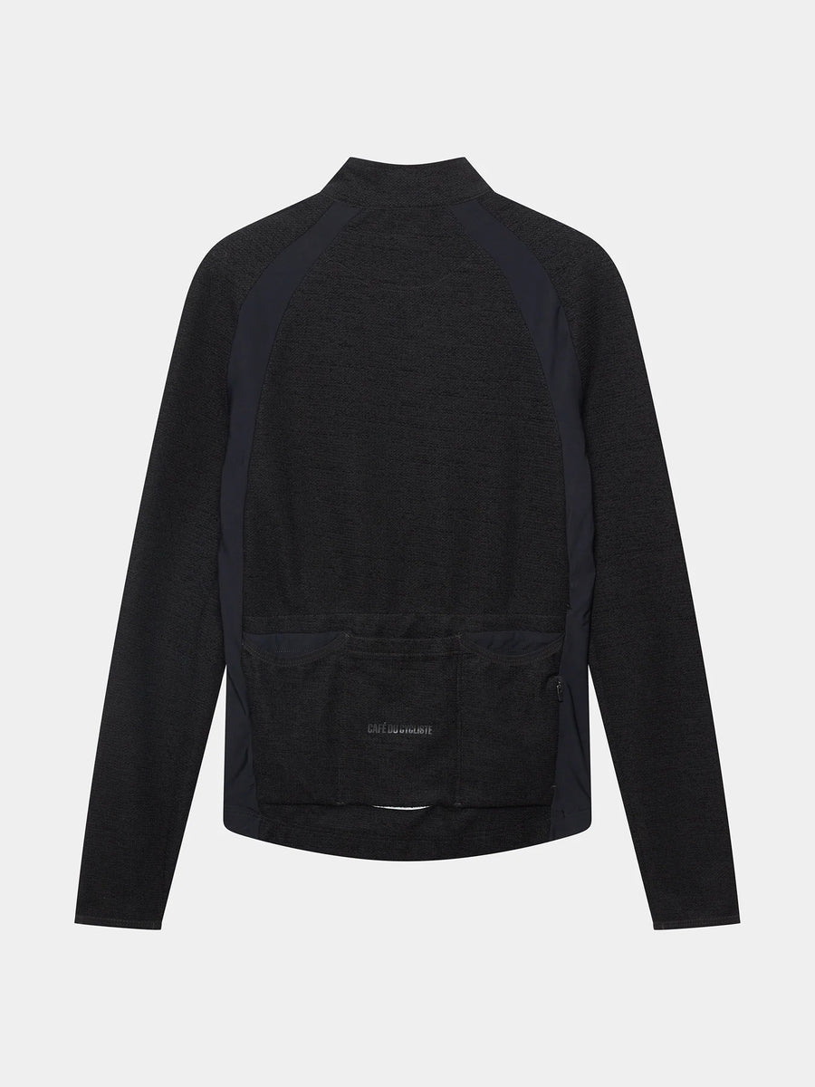 Café du Cycliste Marguerite Men's Long Sleeve Merino Cycling Jersey Radtrikot langarm Black