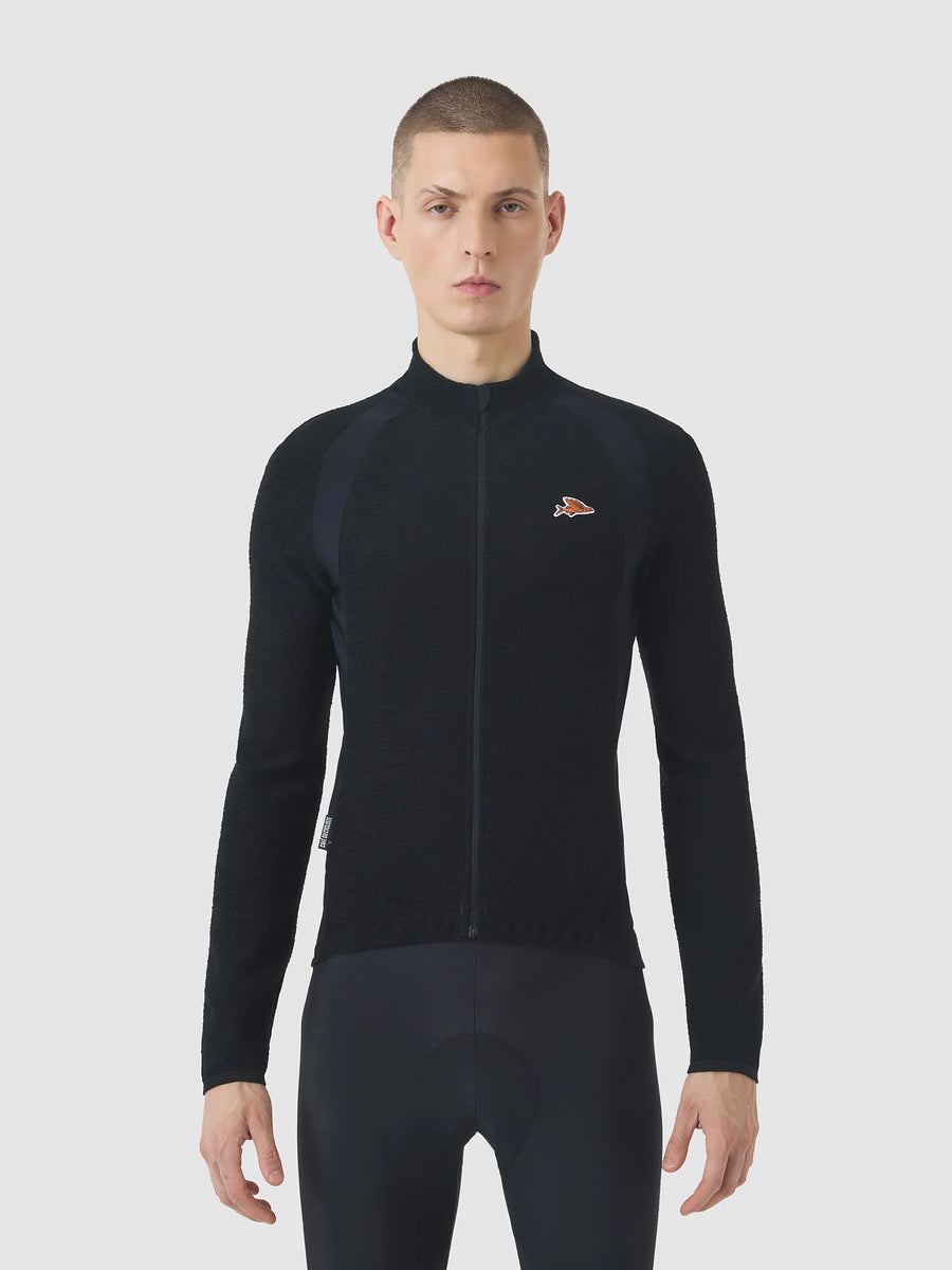 Café du Cycliste Marguerite Men's Long Sleeve Merino Cycling Jersey Radtrikot langarm Black