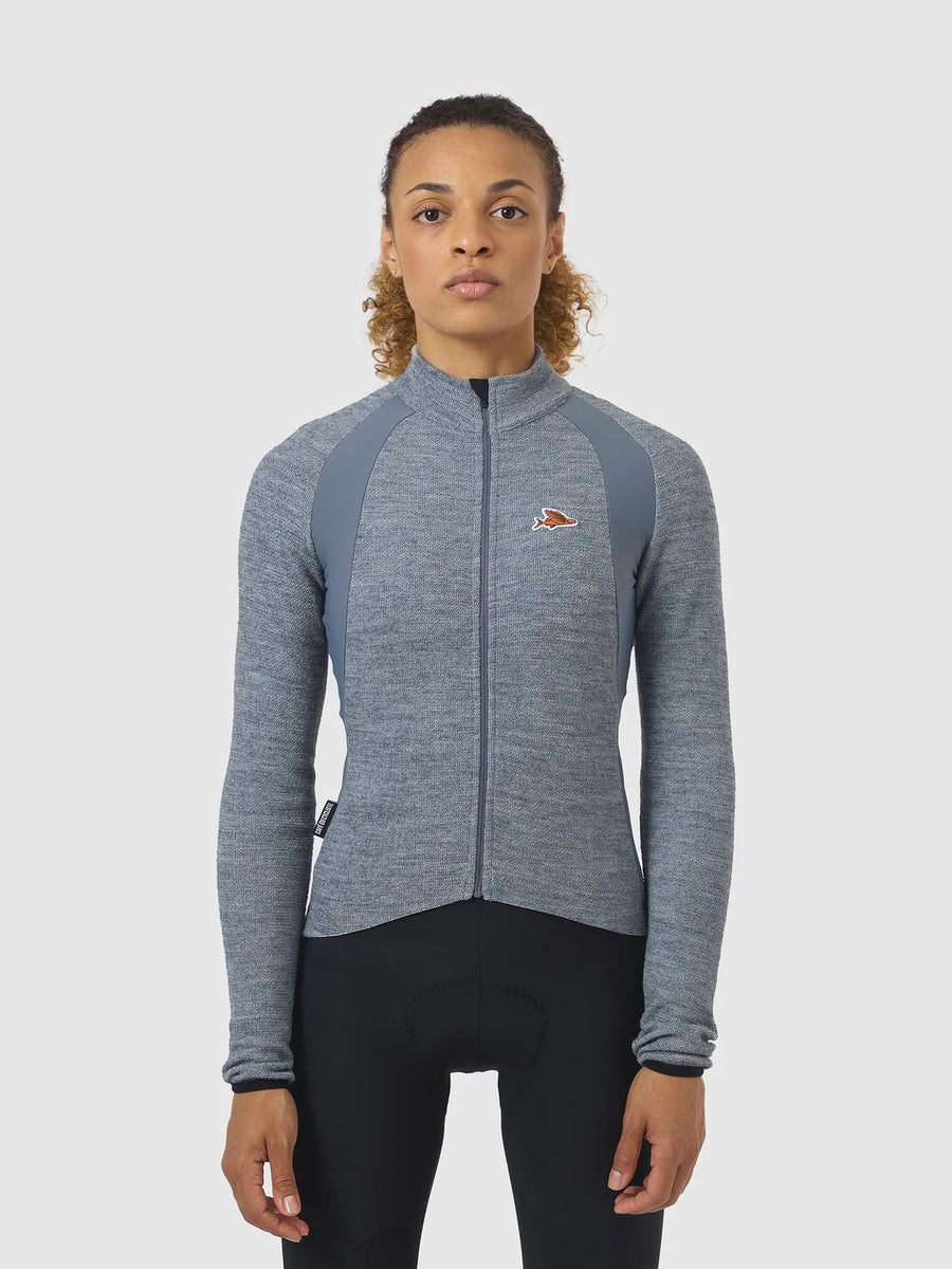 Café du Cycliste Marguerite Women's Long Sleeve Merino Cycling Jersey Radtrikot Mountain Fog