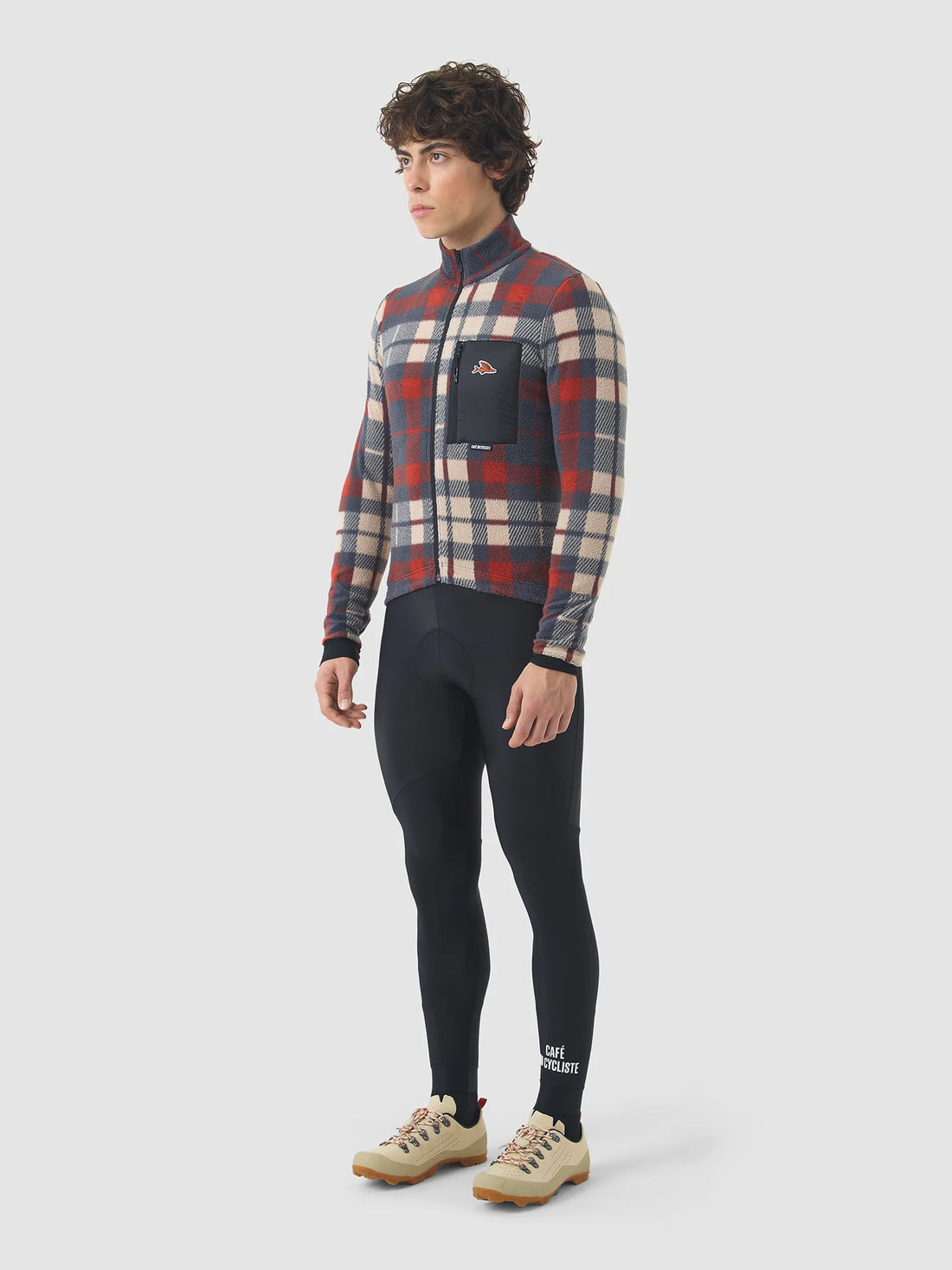 Café du Cycliste Solange Men's Fleece Cycling Jersey Long Sleeve Radtrikot langarm Anthracite / Clay