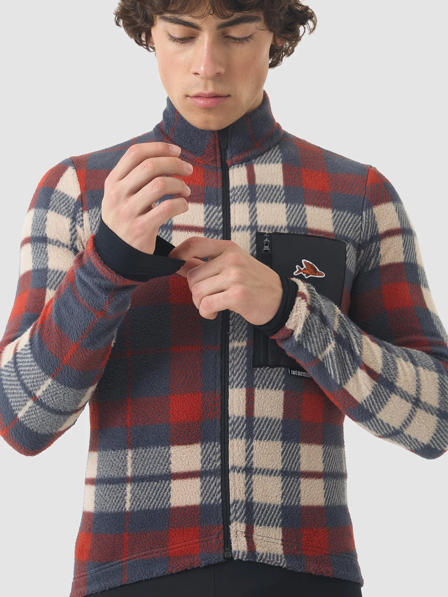 Café du Cycliste Solange Men's Fleece Cycling Jersey Long Sleeve Radtrikot langarm Anthracite / Clay