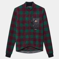 Café du Cycliste Solange Men's Fleece Cycling Jersey Long Sleeve Radtrikot langarm Quetsche/Green