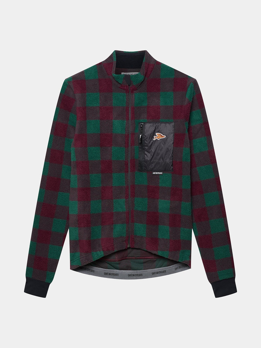 Café du Cycliste Solange Men's Fleece Cycling Jersey Long Sleeve Radtrikot langarm Quetsche/Green