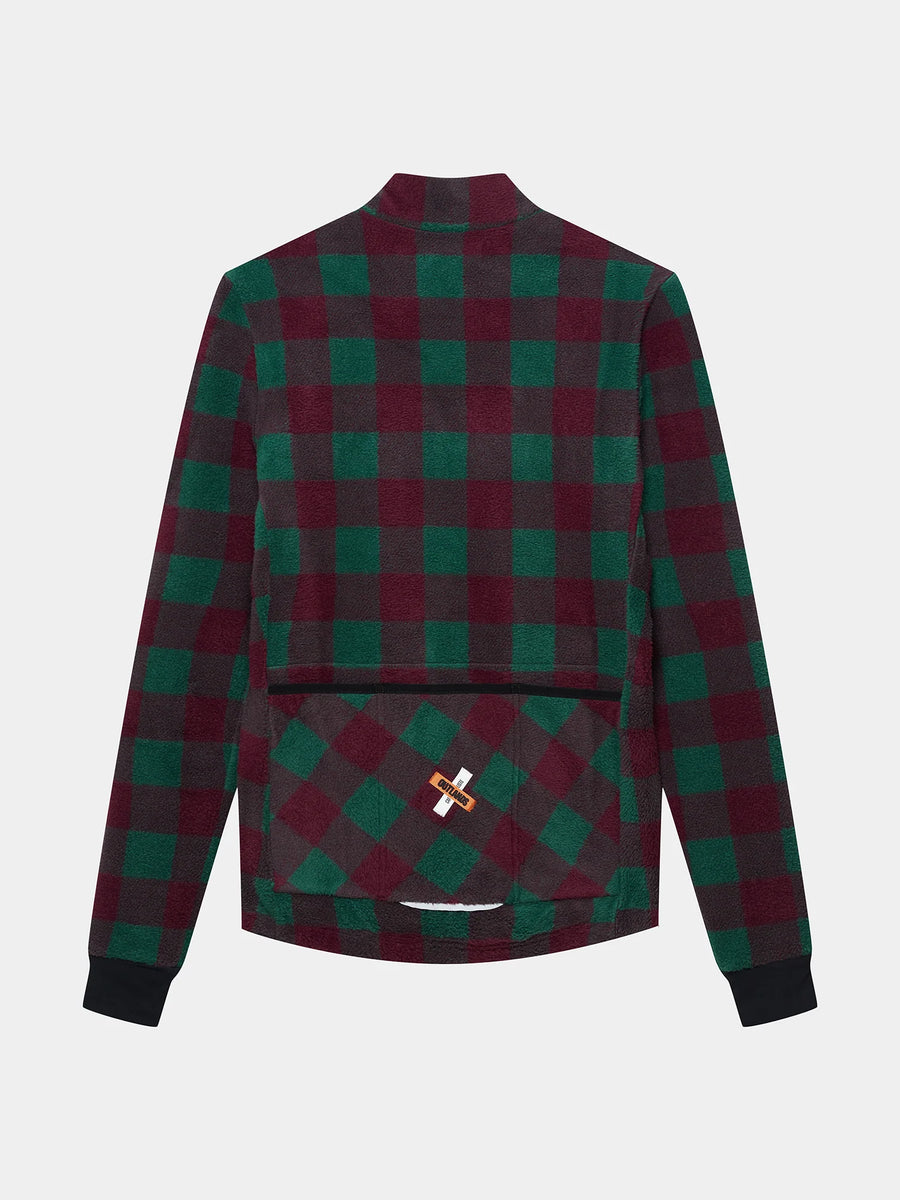 Café du Cycliste Solange Men's Fleece Cycling Jersey Long Sleeve Radtrikot langarm Quetsche/Green