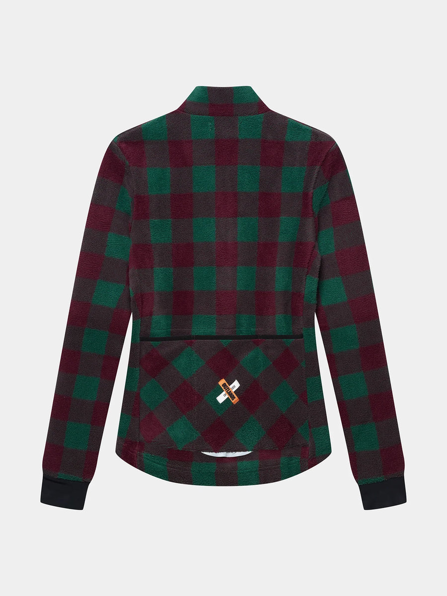 Café du Cycliste Solange Women's Fleece Cycling Jersey Long Sleeve Radtrikot langarm Quetsche/Green