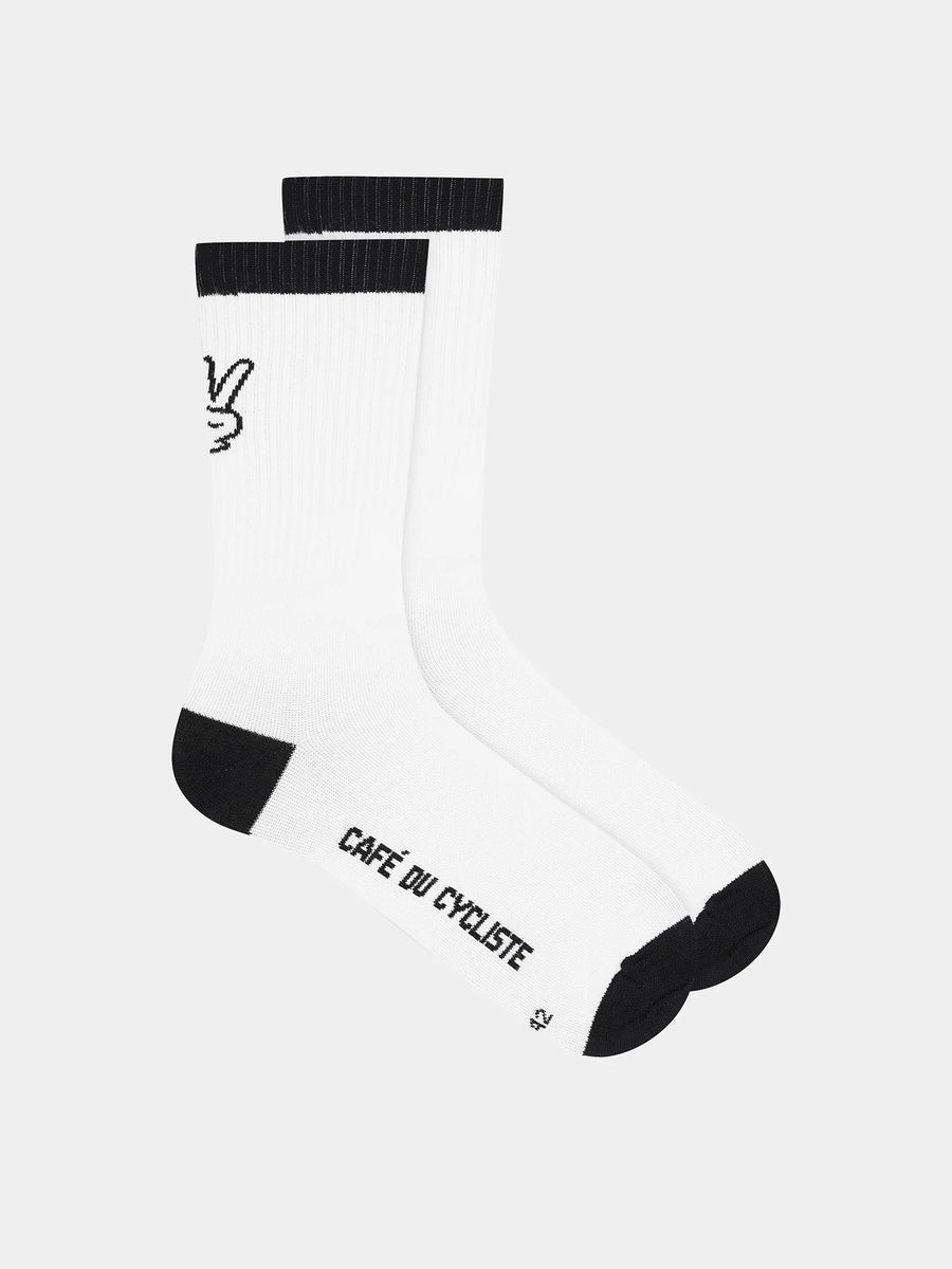 Café du Cycliste Merino Motto Socks Merino Radsocken White / Black