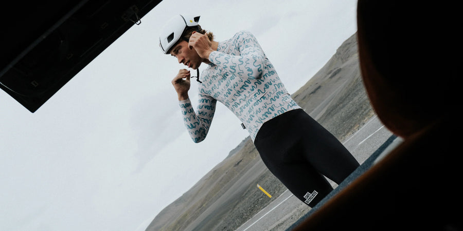 Café du Cycliste Constance Men's Midweight Jersey Radtrikot langarm Pearl Grey / Deep Water
