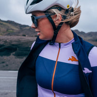 Café du Cycliste Costance Women's Long Sleeve Cycling Jersey Radtrikot Navy / Aster