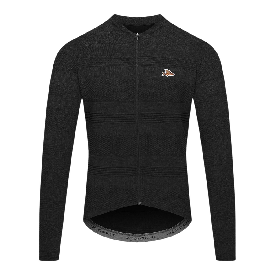 Café du Cycliste Corinne Men's Long Sleeve Three Season Textured Cycling Jersey Radtrikot Black