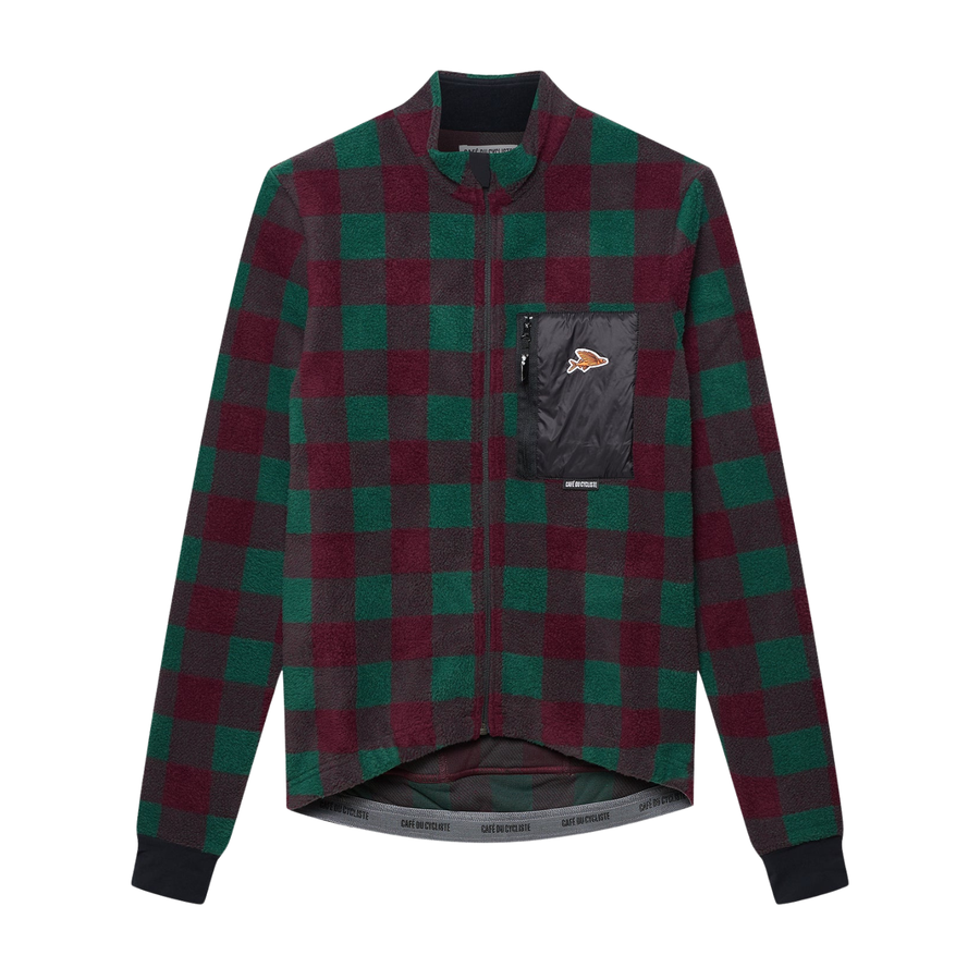 Café du Cycliste Solange Men's Fleece Cycling Jersey Long Sleeve Radtrikot langarm Quetsche/Green