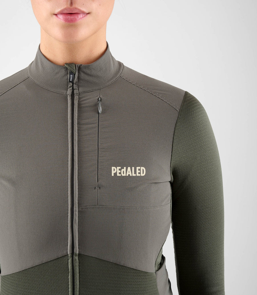 Pedaled Odyssey Windblock Women's Merino Long Sleeve Jersey Radtrikot langarm Grey Ink