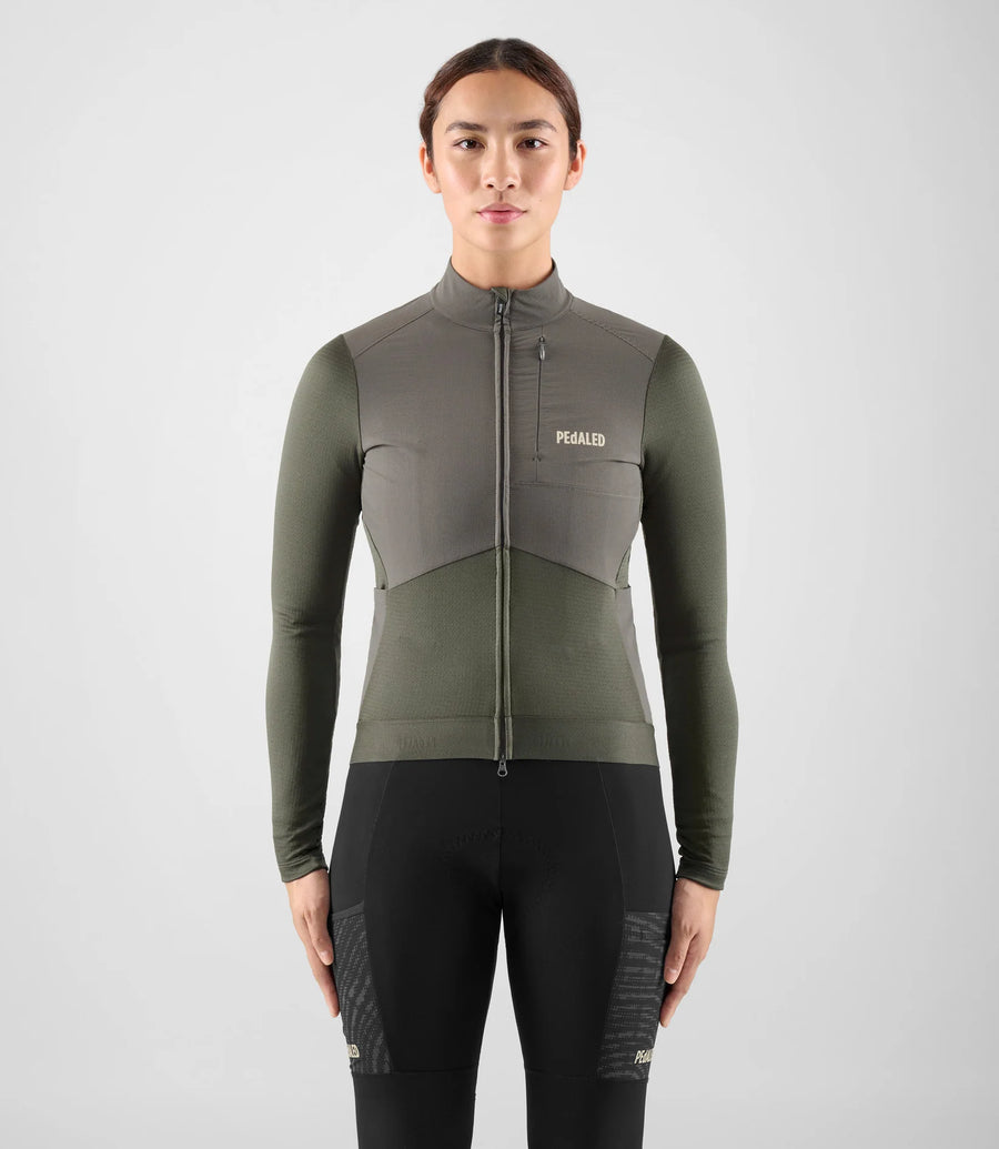 Pedaled Odyssey Windblock Women's Merino Long Sleeve Jersey Radtrikot langarm Grey Ink